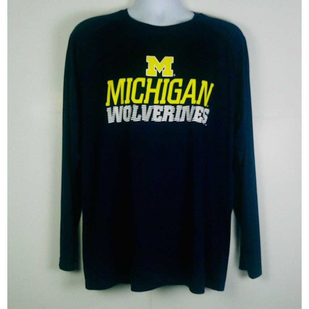 CHAMPION MICHIGAN WOLVERINES MEN BLUE LONG SLEEVE PULLOVER JERSEY. SIZE L